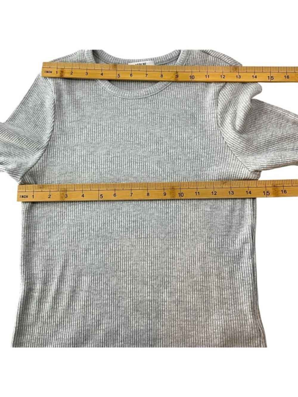 AGOLDE Alma Shrunken Crewneck Shirt Womens Large Gray Ribbed Long Sleeve Top - Picture 9 of 14